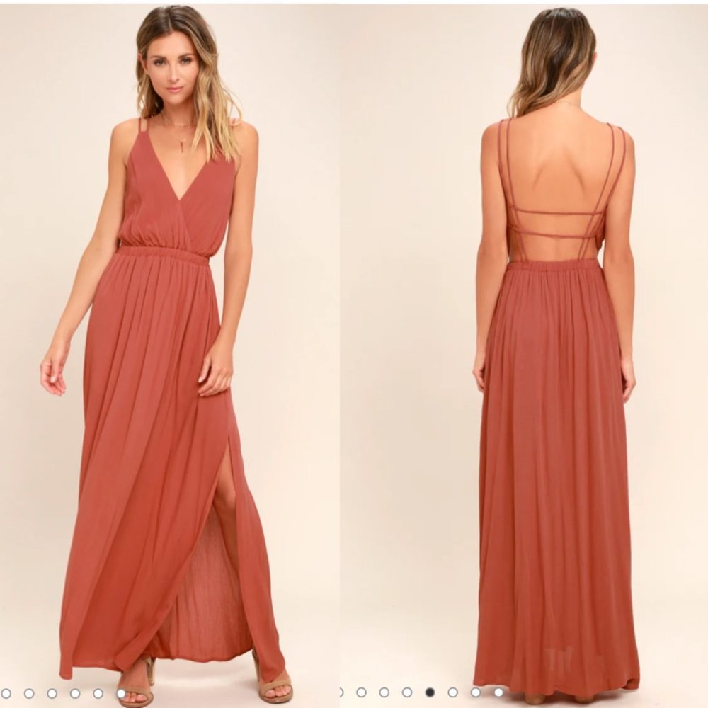 Lulu's Rusty Terracotta Strappy Maxi Dress